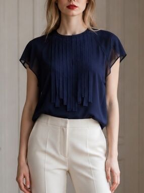 J.Crew Navy Blouse | Front Ribbon Detail | Size 2